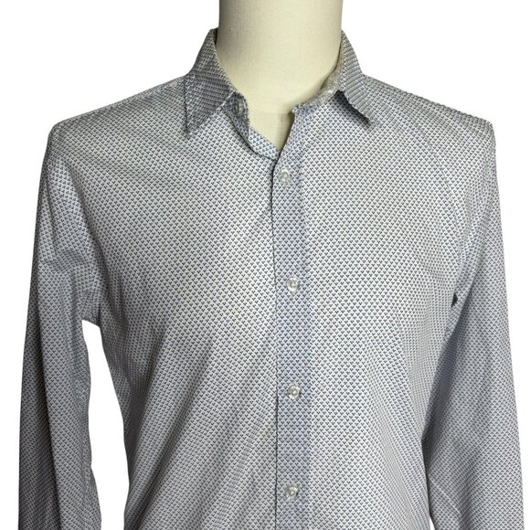 Tranquility Button Up Roll Tab Sleeve Shirt S White Blue Dots Cotton Blend - Picture 2 of 7